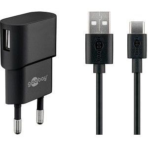 goobay Ladekabel mit Adapter schwarz, Kabellänge: 1,0 m, 5 Watt