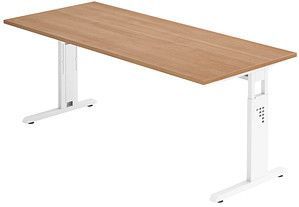 HAMMERBACHER Gradeo höhenverstellbarer Schreibtisch nussbaum rechteckig, C-Fuß-Gestell weiß 180,0 x 80,0 cm