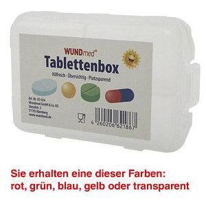 WUNDmed® Tablettenbox farbsortiert (rot, grün, blau, gelb, transparent)