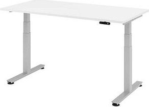 HAMMERBACHER XDSM16 elektrisch höhenverstellbarer Schreibtisch weiß rechteckig, T-Fuß-Gestell silber 160,0 x 80,0 cm