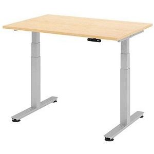 HAMMERBACHER XDSM12 elektrisch höhenverstellbarer Schreibtisch ahorn rechteckig, T-Fuß-Gestell silber 120,0 x 80,0 cm