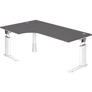 HAMMERBACHER US82 höhenverstellbarer Schreibtisch grafit L-Form, C-Fuß-Gestell weiß 200,0 x 80,0/120,0 cm