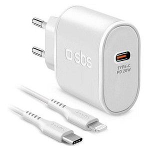 sbs Ladekabel mit Adapter weiß, Kabellänge: 1,0 m, 20 Watt
