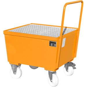 Verrijdbare opvangbakken voor 1x 200 l vat  - L:870 x B:800 x H:1110mm - Oranje