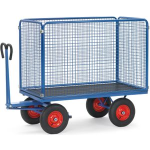 Industrie aanhanger Fetra handtrekwagen met 4 wanden, van draadgaas L:1950,B:950,H:1480mm blauw Laadvermogen (kg): 1000.