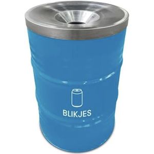 Afvalbak kunststof afvalbak voor blikken, met vlamvertragend deksel L:580,B:580,H:890mm blauw. 200ltr