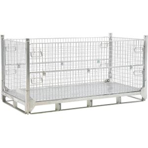 Gaascontainer stapelbaar en inklapbaar 1 klep aan 2 lange zijden L:2200,B:1100,H:1100mm zink. 1800ltr Laadvermogen (kg): 2000.