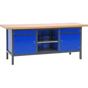 Werktafel, werkbank met 2 kasten en 2 etages, 200 cm.