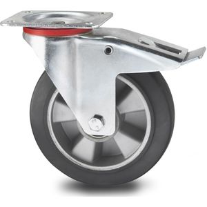 Wiel zwenkwiel met rem Ø 200 mm  - L:200 x B:50 x H:235mm - Zink Laadvermogen (kg): 400.