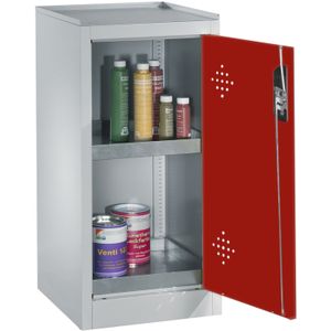 Milieukasten met 1 geperforeerde draaideur en 2 lekbakken  - B:500 x D:500 x H:1020mm - Rood - 10ltr Laadvermogen (kg): 110.