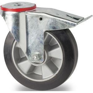 Wiel zwenkwiel met rem Ø 200 mm  - L:200 x B:50 x H:235mm - Zink Laadvermogen (kg): 400.