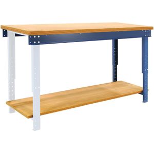Werkbanken AANBOUW in hoogte verstelbaar met legbord ,B:2000,D:750,H:650mm blauw Laadvermogen (kg): 1000.