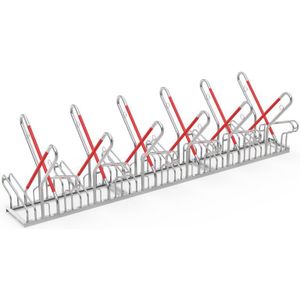 Fietsenrekken 12-delig, dubbelzijdig  - B:3240 x D:1200 x H:856mm - Zilverkleurig