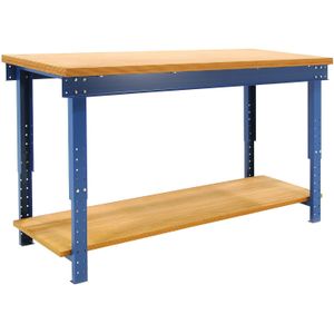 Werkbanken in hoogte verstelbaar met legbord  - B:2000 x D:750 x H:650mm - Blauw Laadvermogen (kg): 1000.