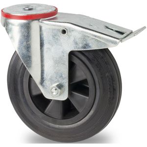 Wiel zwenkwiel met rem Ø 125 mm  - L:125 x B:37 x H:155mm - Zink Laadvermogen (kg): 100.