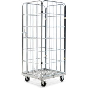 4-Heks rolcontainer 4-heks hele deur insteekhekken + 2 nylon spanbanden L:800,B:710,H:1660mm zink. 722ltr Laadvermogen (kg): 500.