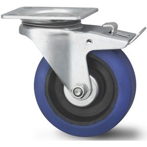 Wiel zwenkwiel met rem Ø 100 mm  - L:105 x B:86 x H:128mm - Zink Laadvermogen (kg): 160.