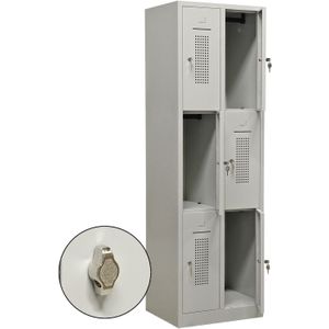 Lockerkasten 6 deuren (hangsluiting) ,B:600,D:500,H:1950mm grijs