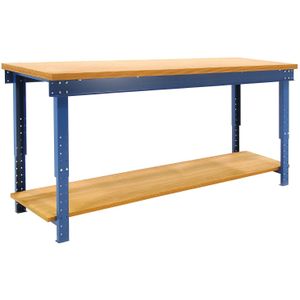 Werktafel, werkbank in hoogte verstelbaar met legbord.