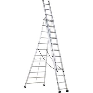 Reformladder 3-delig, 3x12 treden ,B:1040,D:1500,H:7940mm aluzilver Laadvermogen (kg): 150.