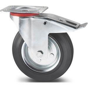 Wiel zwenkwiel met rem Ø 125 mm  - L:125 x B:37 x H:155mm - Zink Laadvermogen (kg): 100.
