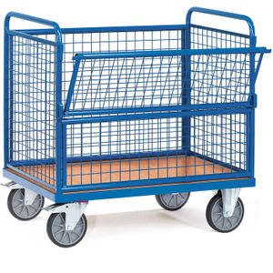 Transportkarren Fetra gaaswandwagen klep aan 1 lange zijde L:1060,B:715,H:1070mm blauw. 490ltr Laadvermogen (kg): 600.