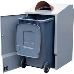 Minicontainer ombouw voor 120 liter afvalcontainers  met inwerpopening incl. dak L:675,B:630,H:1220mm grijs. 120ltr