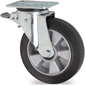 Wiel zwenkwiel met rem Ø 125 mm  - L:135 x B:110 x H:168mm - Zwart Laadvermogen (kg): 250.