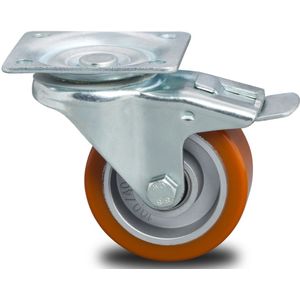 Wiel zwenkwiel met rem Ø 100 mm  - L:100 x B:38 x H:128mm - Zink Laadvermogen (kg): 200.