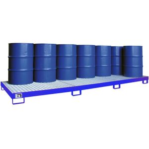Stalen lekbakken opvangbak voor vaten voor 12 x 200 l vaten L:3880,B:1300,H:200mm blauw. 470ltr