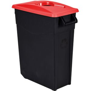 Afvalbak kunststof afvalbak deksel met inwerpopening L:380,B:490,H:700mm zwart. 65ltr
