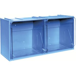Magazijnbak kunststof assortimentskoffer met 2 vakken L:600,B:240,H:300mm blauw. 8.5ltr