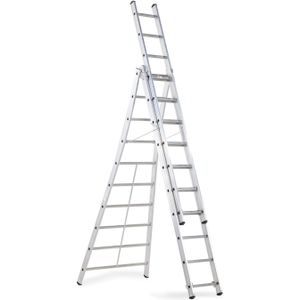 Reformladder 3-delig, 3x10 treden  aluzilver Laadvermogen (kg): 150.