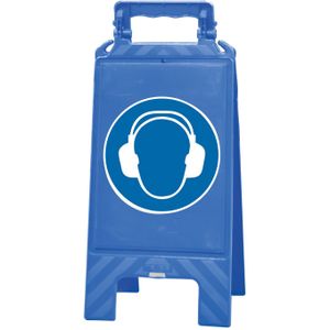 Borden en stickers waarschuwingsbord gehoorbescherming verplicht  - B:275 x D:270 x H:600mm - Blauw