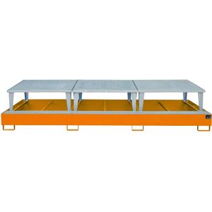 Stalen lekbakken opvangbak voor IBC voor 3x 1000 l IBC  - L:3850 x B:1460 x H:780mm - Oranje
