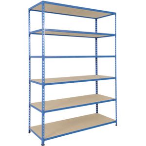 Rapid 2 middelzware legbordstelling 6 spaanplaat legborden ,B:1525,D:610,H:1980mm blauw Laadvermogen (kg): 2040.