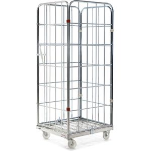 4-Heks rolcontainer 4-heks hele deur insteekhekken + 2 nylon spanbanden L:800,B:710,H:1830mm zink. 816ltr Laadvermogen (kg): 500.
