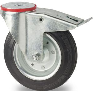 Wiel zwenkwiel met rem Ø 125 mm  - L:125 x B:37 x H:155mm - Zink Laadvermogen (kg): 100.