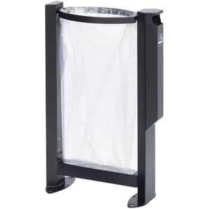 Vrijstaande buitenafvalbak stalen afvalbak op voet met asbak L:580,B:235,H:895mm grijs. 60ltr