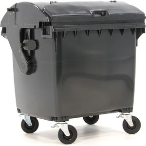 Afvalcontainer geschikt voor kam-opname of middels DIN-adapters met scharnierend deksel L:1370,B:1080,H:1450mm grijs. 1070ltr Laadvermogen (kg): 450.