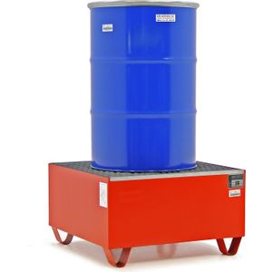 Stalen lekbakken opvangbak voor 1x 200 l vat  - L:800 x B:800 x H:460mm - Rood