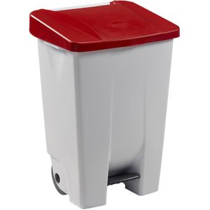 Afvalbak kunststof afvalbak met deksel op pedaalframe L:490,B:415,H:735mm wit. 80ltr