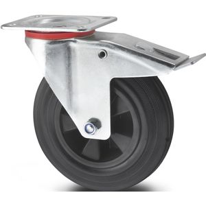 Wiel zwenkwiel met rem Ø 200 mm  - L:200 x B:48 x H:235mm - Zink Laadvermogen (kg): 200.