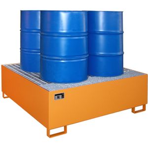 Stalen lekbakken opvangbak voor vaten voor 1-4 200 l vaten  - L:1460 x B:1460 x H:525mm - Oranje Laadvermogen (kg): 1520.