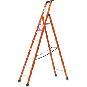 Gebruikte Industrietrap enkelzijdig, 7 treden incl. platform ,B:150,D:600,H:2400mm rood Laadvermogen (kg): 150.