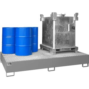 Stalen lekbakken opvangbak voor IBC en vaten voor 10 x 200 l vaten / 2x 1000 l IBC L:2690,B:1650,H:375mm zink