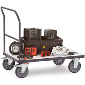 ESD wagens Fetra ESD Platformwagen laadvlak / HPL plaat L:1320,B:800,H:990mm grijs Laadvermogen (kg): 600.
