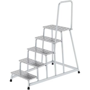 Trappen aluminium plateautrap vaste constructie, 5 treden, handleuning