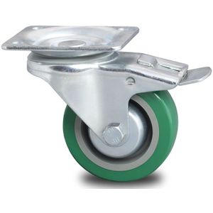 Wiel zwenkwiel met rem Ø 100 mm  - L:100 x B:35 x H:128mm - Zink Laadvermogen (kg): 200.