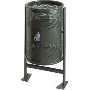 Vrijstaande buitenafvalbak stalen afvalbak wanden geperforeerd / bodem dicht L:360,B:360,H:840mm grijs. 60ltr
